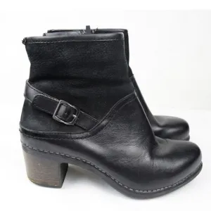 Dansko &quot;Hayley&quot; Black Leather &amp; Suede Block Heeled Biker Bootie EUR. 36 US 5-5.5