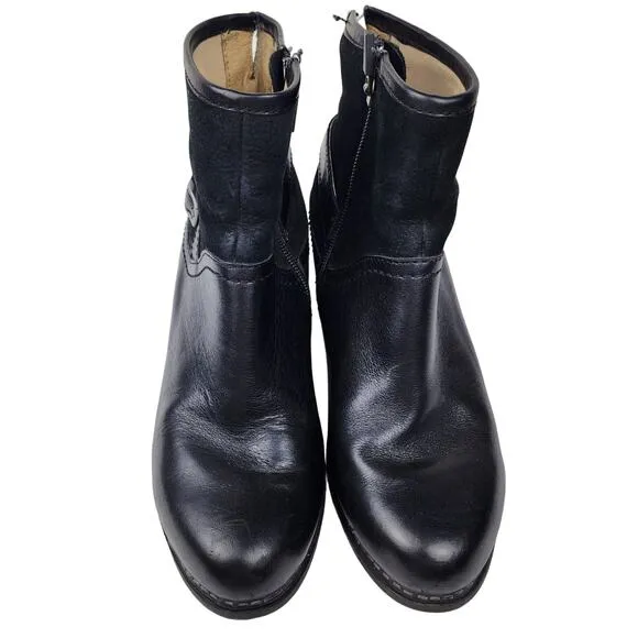 Dansko &quot;Hayley&quot; Black Leather &amp; Suede Block Heeled Biker Bootie EUR. 36 US 5-5.5