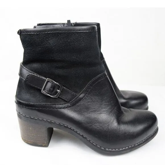 Dansko &quot;Hayley&quot; Black Leather &amp; Suede Block Heeled Biker Bootie EUR. 36 US 5-5.5