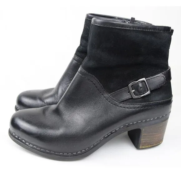 Dansko &quot;Hayley&quot; Black Leather &amp; Suede Block Heeled Biker Bootie EUR. 36 US 5-5.5