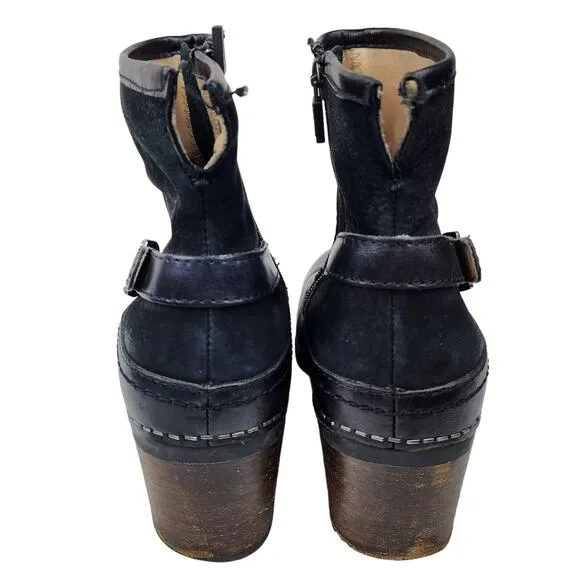 Dansko &quot;Hayley&quot; Black Leather &amp; Suede Block Heeled Biker Bootie EUR. 36 US 5-5.5