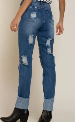 Distressed Cuffed Denim