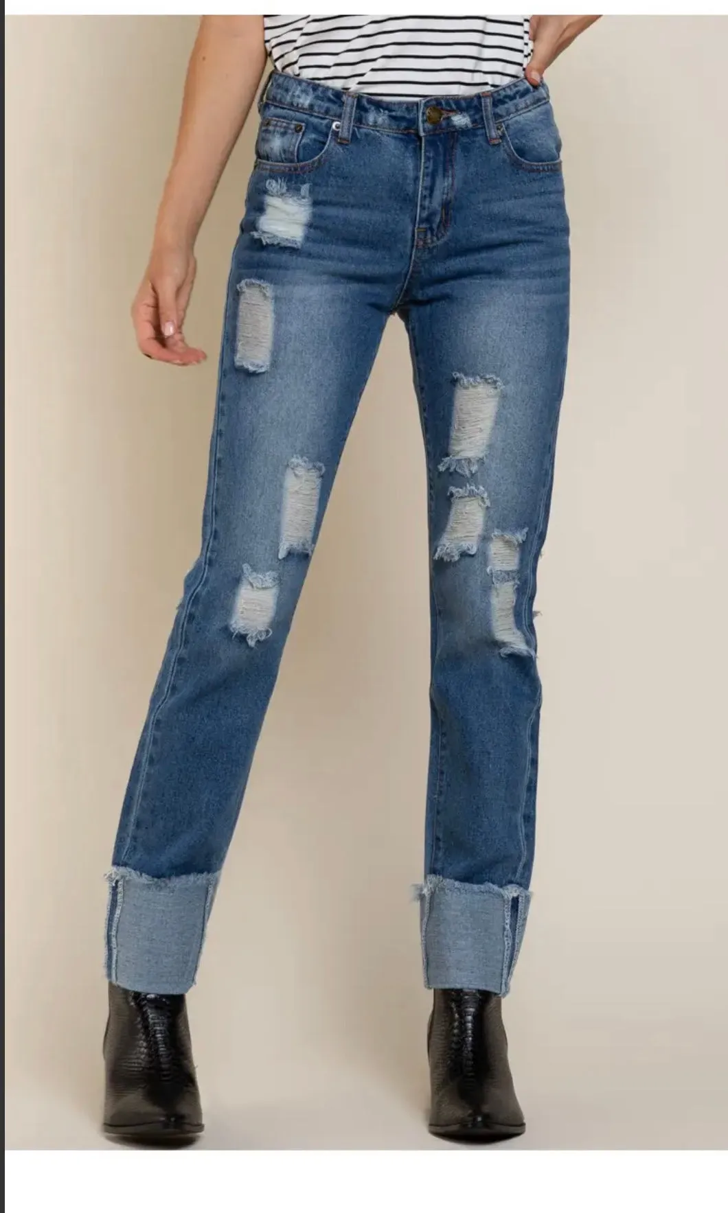 Distressed Cuffed Denim