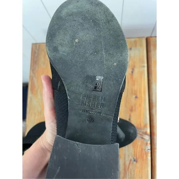 Eileen Fisher Aesop Tumbled Nubuck and Recycled Stretch Knit Bootie Size 8.5