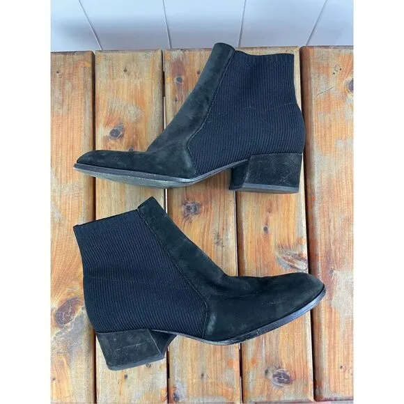 Eileen Fisher Aesop Tumbled Nubuck and Recycled Stretch Knit Bootie Size 8.5