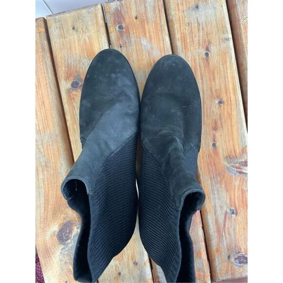 Eileen Fisher Aesop Tumbled Nubuck and Recycled Stretch Knit Bootie Size 8.5