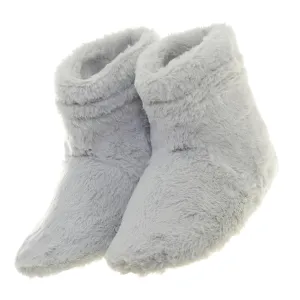 Faux Fur Slipper Boots - Grey