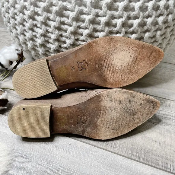 Free People In Sight Leather Side Zipper Pointed Toe Ankle Boot Taupe Size 39