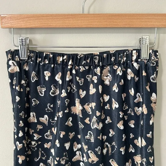 Free People Kendall Satin Slip Midi Skirt Hearts Slip On Valentine Sz XS