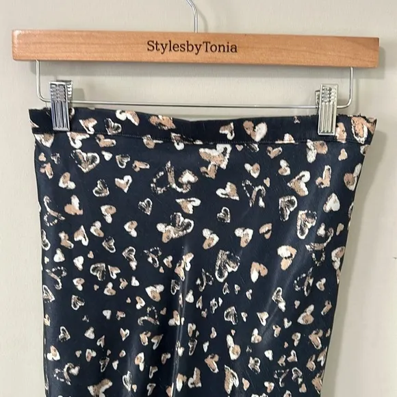 Free People Kendall Satin Slip Midi Skirt Hearts Slip On Valentine Sz XS