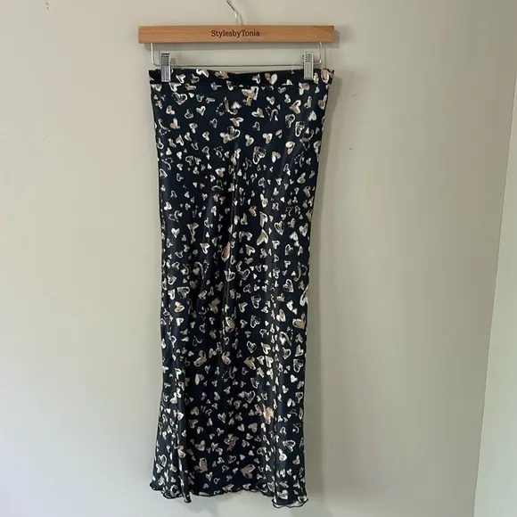Free People Kendall Satin Slip Midi Skirt Hearts Slip On Valentine Sz XS