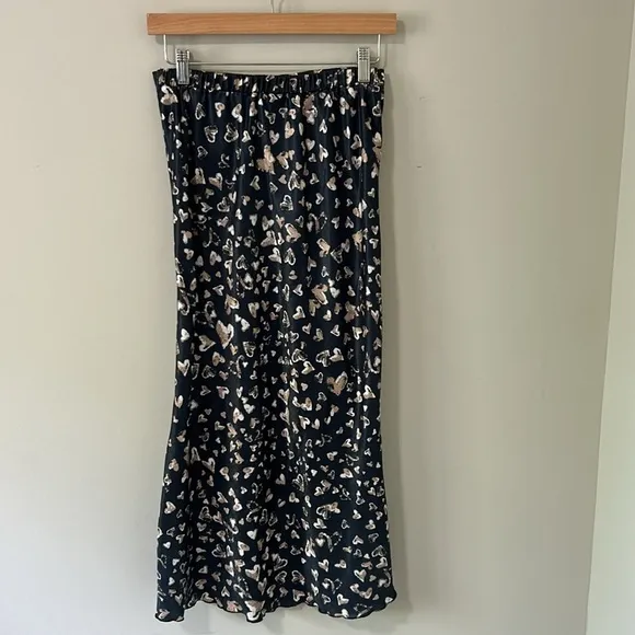 Free People Kendall Satin Slip Midi Skirt Hearts Slip On Valentine Sz XS