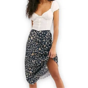 Free People Kendall Satin Slip Midi Skirt Hearts Slip On Valentine Sz XS