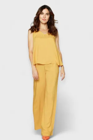 Gian Yellow Sleeveless Top and Palazzo Pants Two-Piece Set