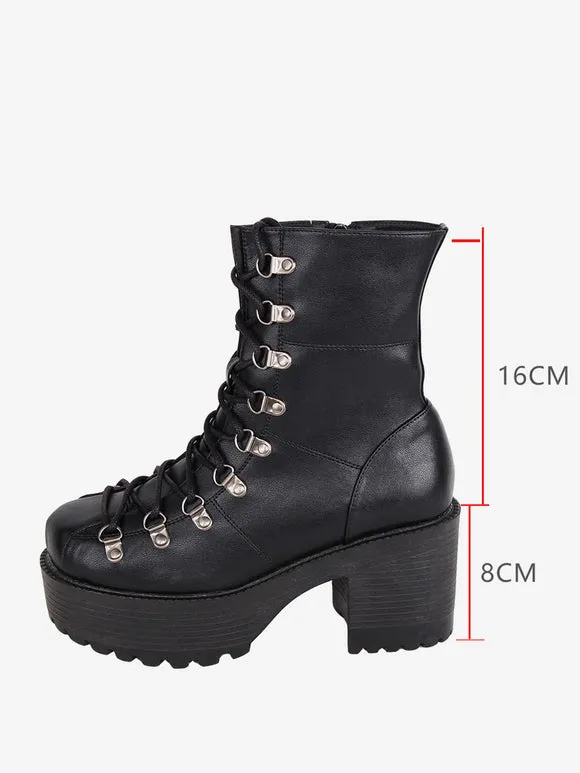 Gothic Lolita Boots Black PU Round Toe PU Leather Lolita Footwear