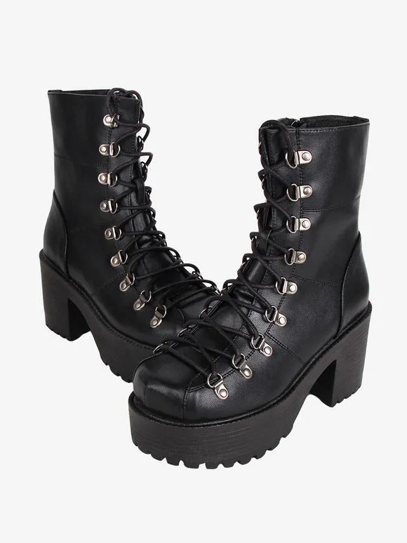 Gothic Lolita Boots Black PU Round Toe PU Leather Lolita Footwear