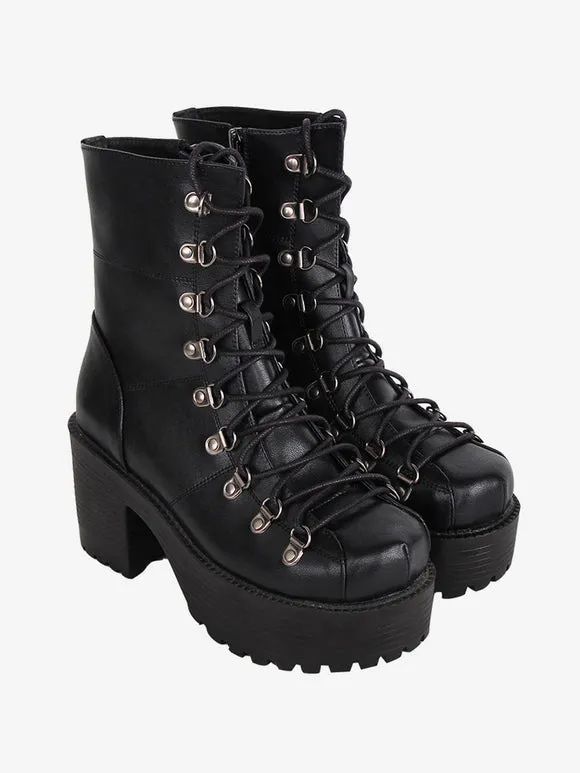 Gothic Lolita Boots Black PU Round Toe PU Leather Lolita Footwear