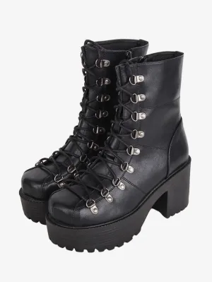 Gothic Lolita Boots Black PU Round Toe PU Leather Lolita Footwear