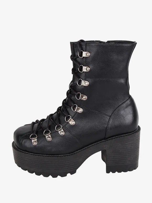 Gothic Lolita Boots Black PU Round Toe PU Leather Lolita Footwear