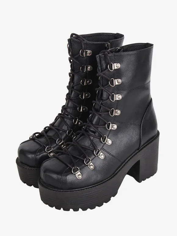 Gothic Lolita Boots Black PU Round Toe PU Leather Lolita Footwear