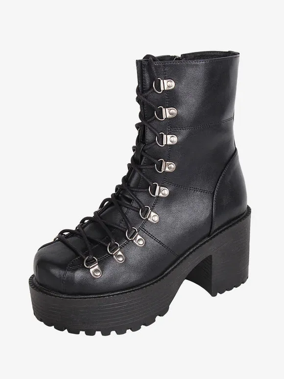 Gothic Lolita Boots Black PU Round Toe PU Leather Lolita Footwear