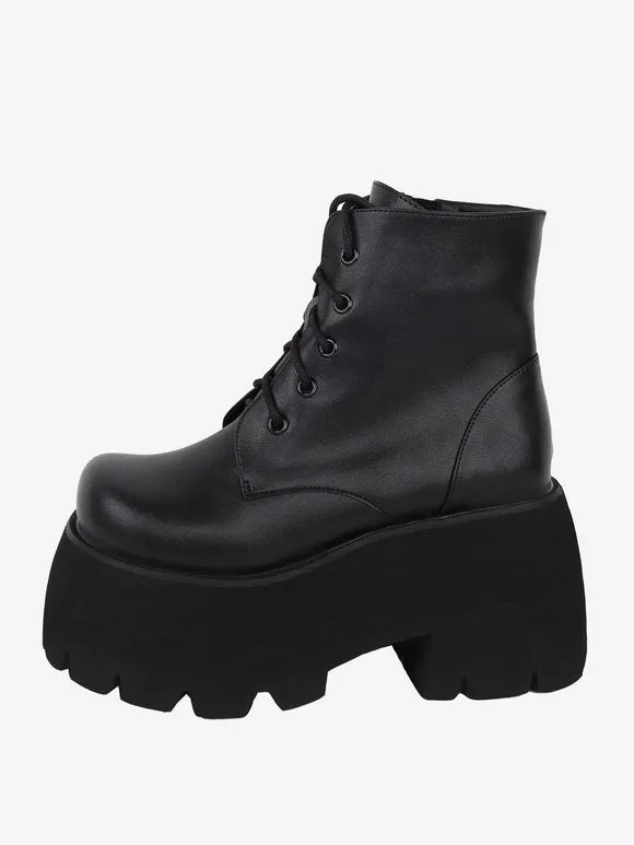 Gothic Lolita Boots Black Round Toe PU Leather Lolita Footwear