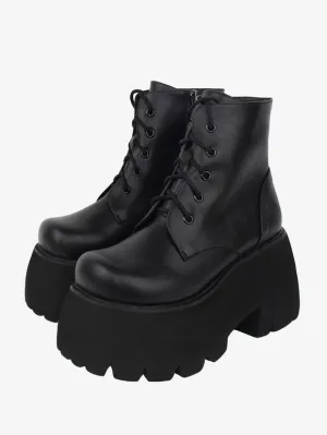Gothic Lolita Boots Black Round Toe PU Leather Lolita Footwear