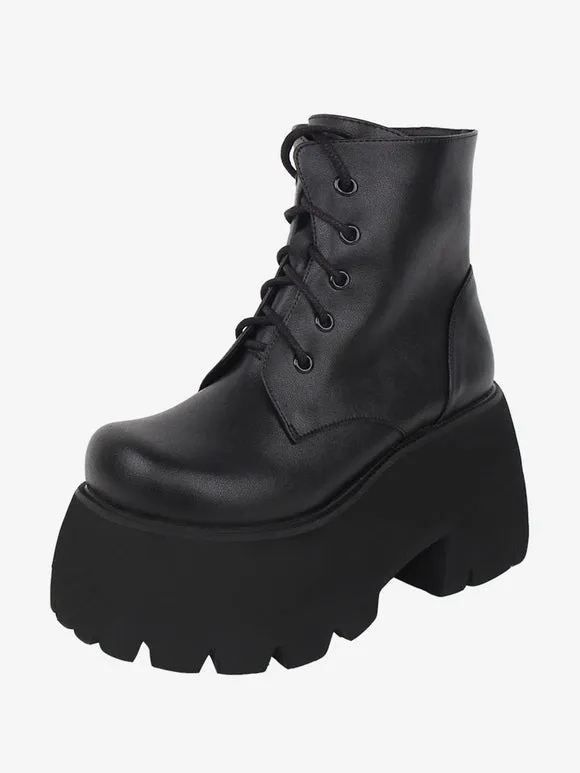 Gothic Lolita Boots Black Round Toe PU Leather Lolita Footwear