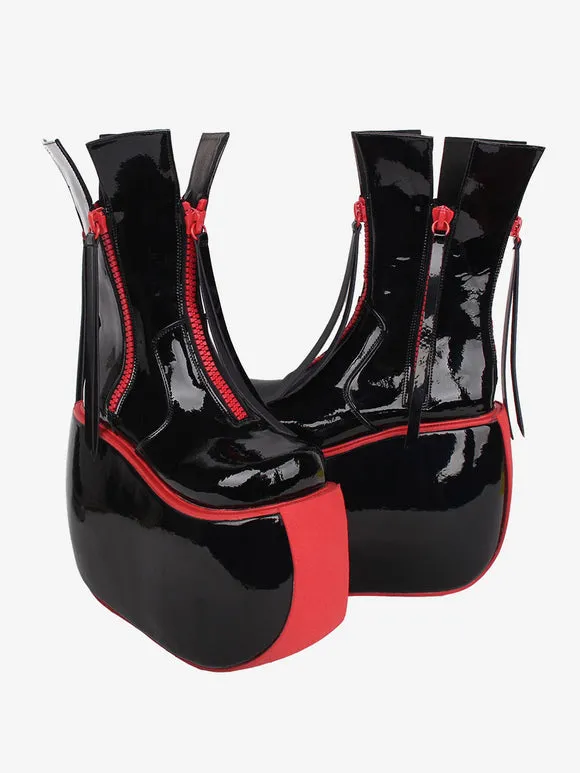 Gothic Lolita Boots PU Leather PU Round Toe Black Lolita Footwear