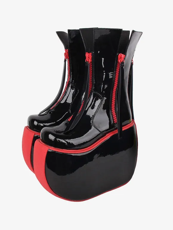 Gothic Lolita Boots PU Leather PU Round Toe Black Lolita Footwear