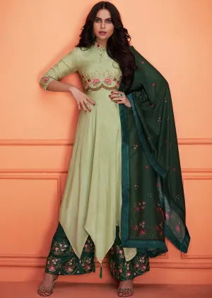 Green Floral Embroidered Palazzo Suit