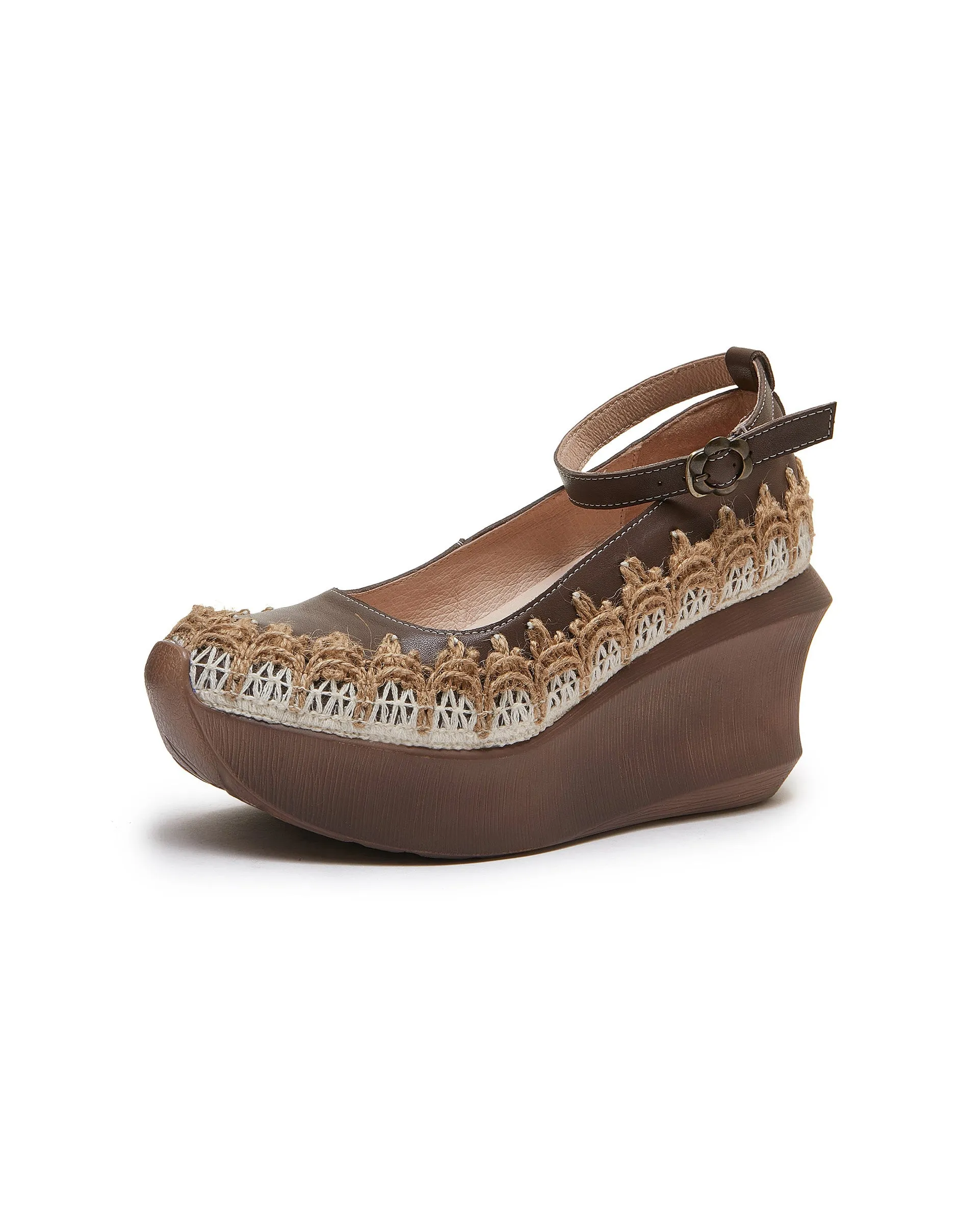 Handmade Embroidery Ankle Strap Elegant Wedge Sandals