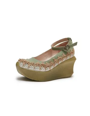 Handmade Embroidery Ankle Strap Elegant Wedge Sandals