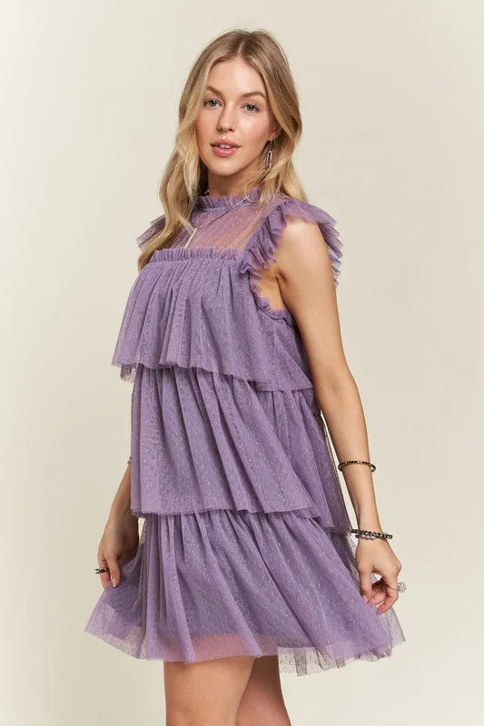 Hazel Blues® |  ADORA Layered Ruffled Cap Sleeve Mesh Dress