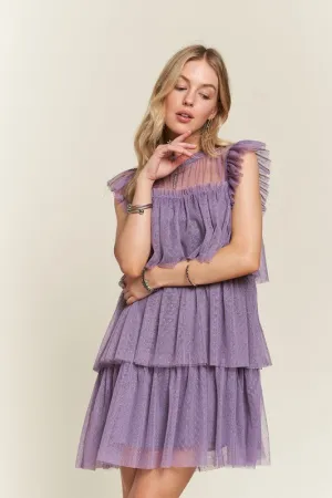 Hazel Blues® |  ADORA Layered Ruffled Cap Sleeve Mesh Dress