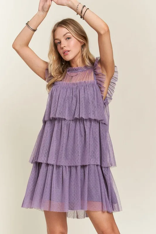 Hazel Blues® |  ADORA Layered Ruffled Cap Sleeve Mesh Dress
