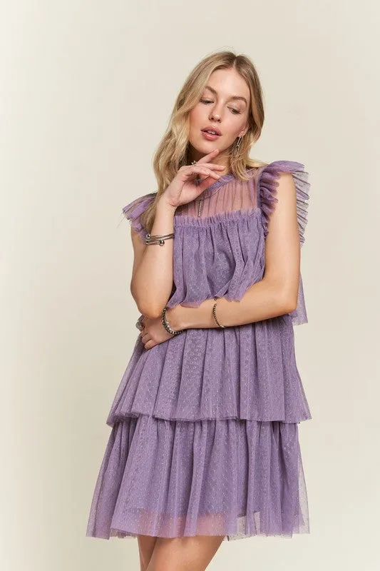 Hazel Blues® |  ADORA Layered Ruffled Cap Sleeve Mesh Dress