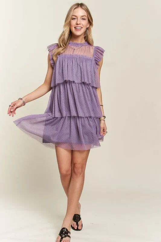 Hazel Blues® |  ADORA Layered Ruffled Cap Sleeve Mesh Dress