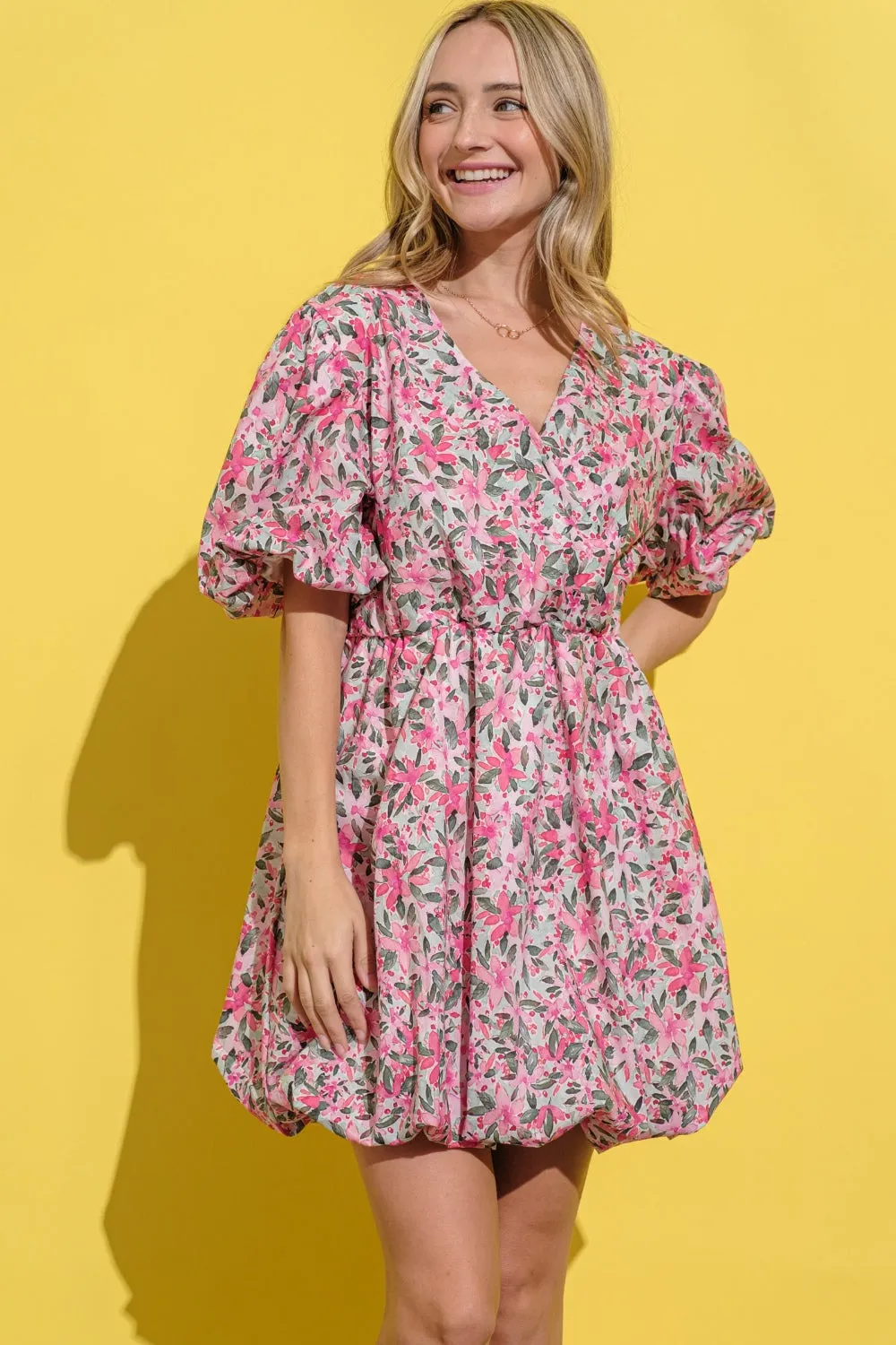 Hazel Blues® |  And The Why Floral Surplice Puff Sleeve Dress