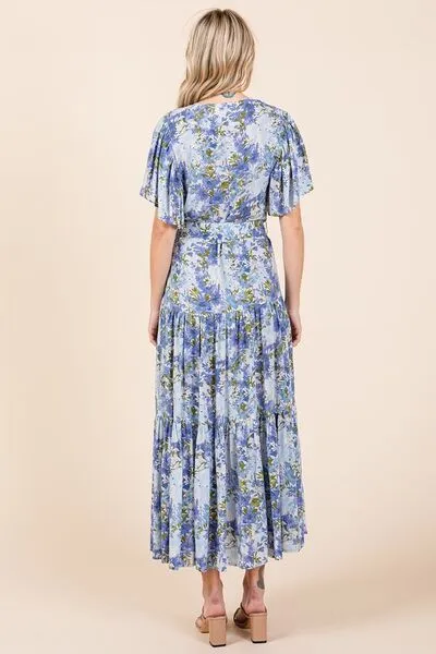 Hazel Blues® |  Mittoshop Floral Tie Waist Flutter Sleeve Tiered Dress