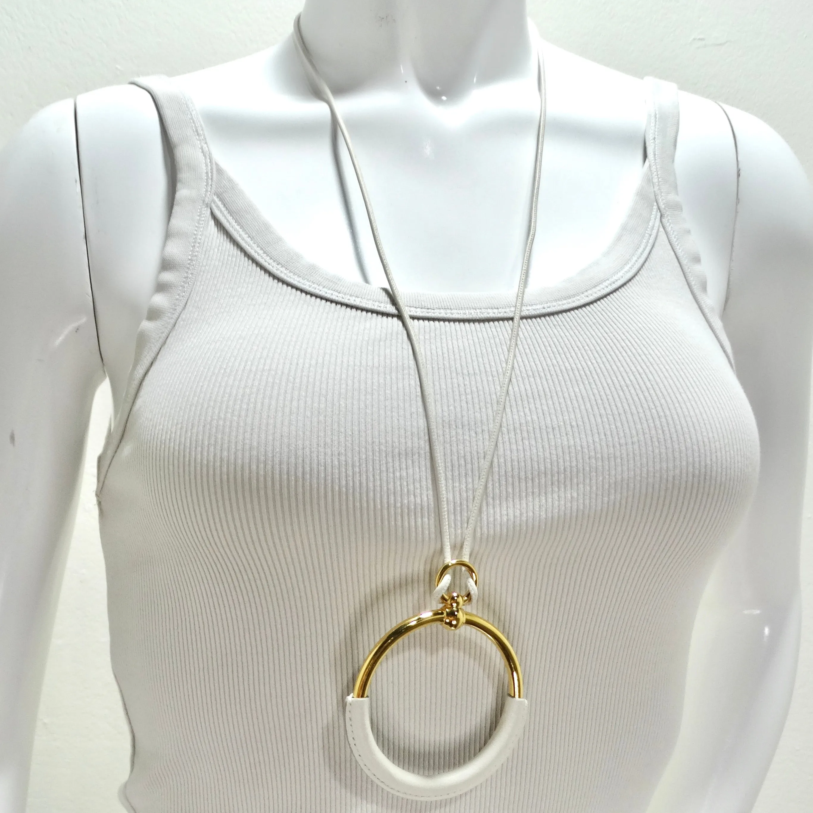 Hermes White Leather Loop Pendent Necklace