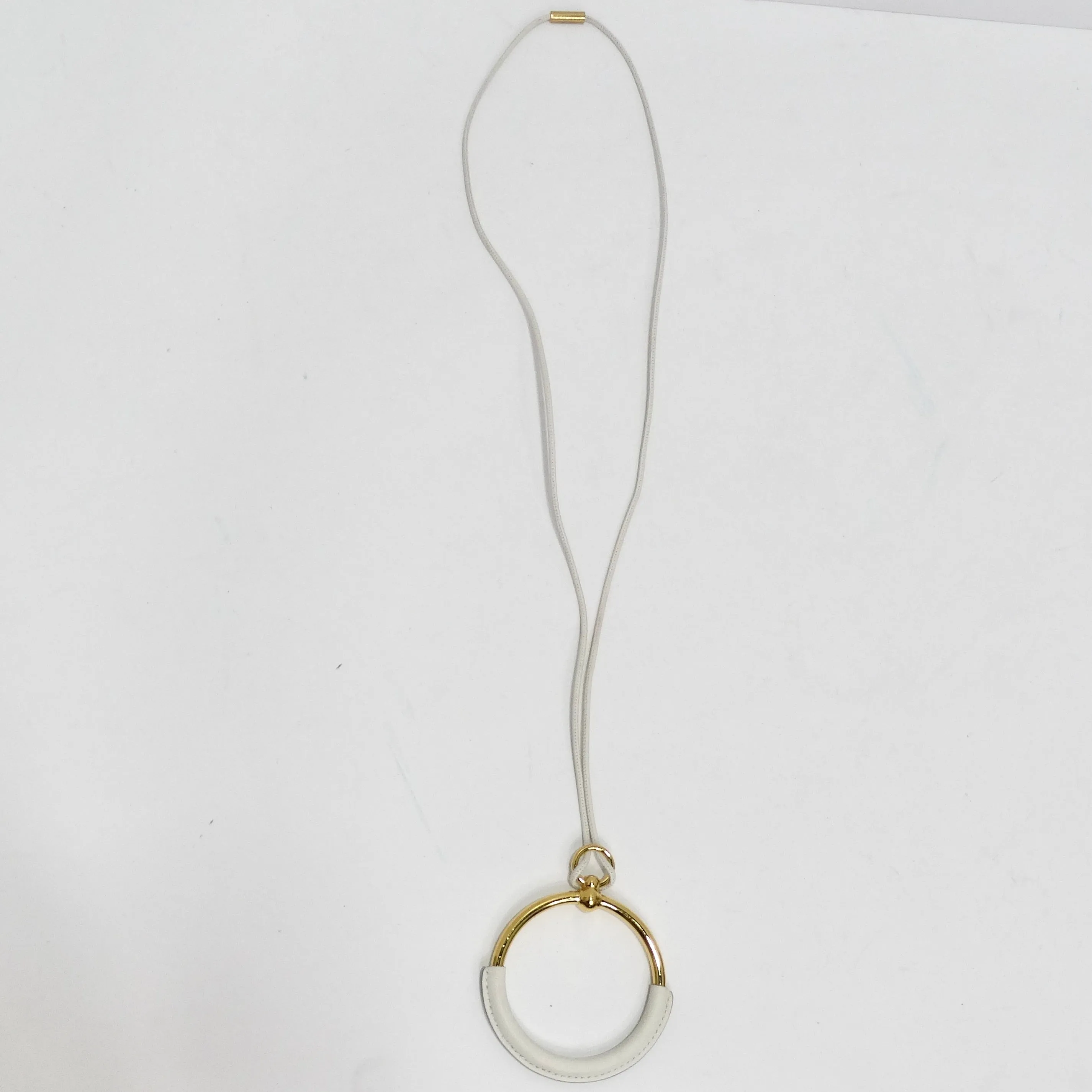 Hermes White Leather Loop Pendent Necklace