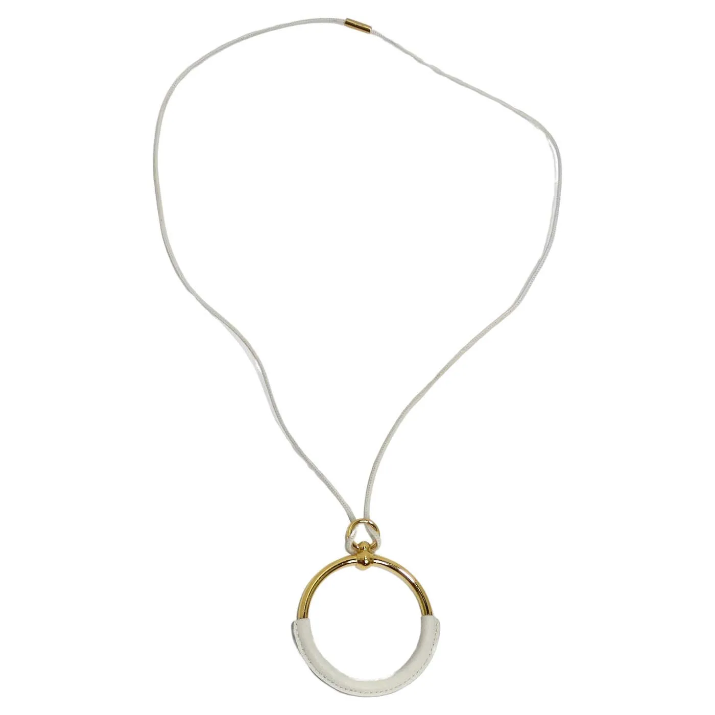Hermes White Leather Loop Pendent Necklace