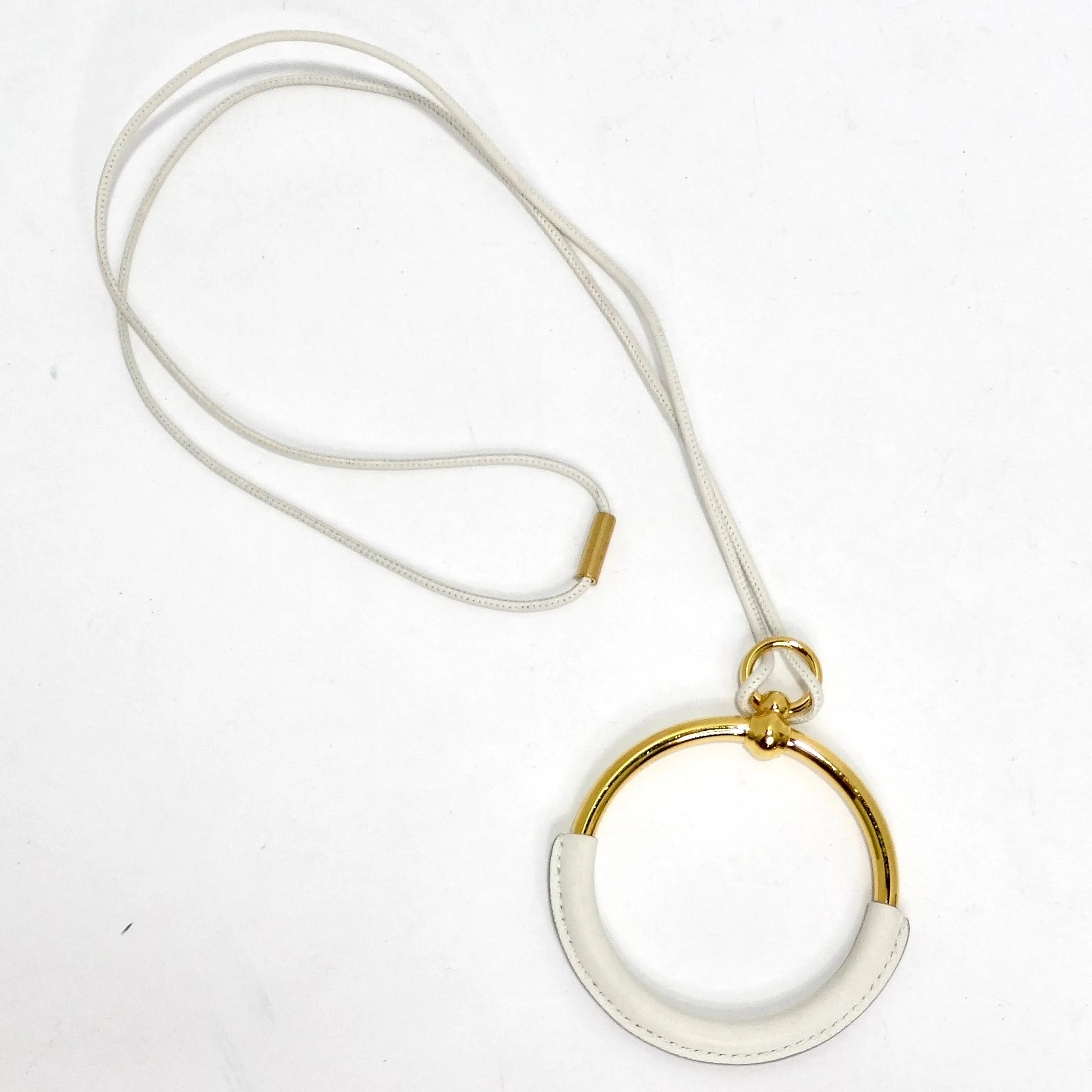 Hermes White Leather Loop Pendent Necklace