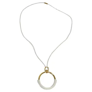 Hermes White Leather Loop Pendent Necklace