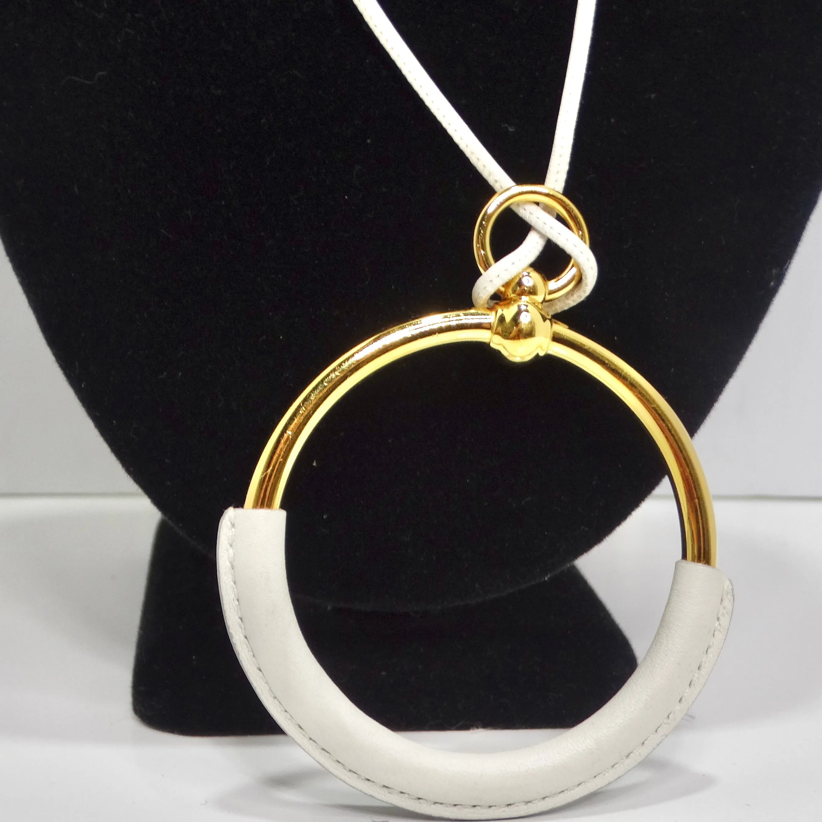Hermes White Leather Loop Pendent Necklace