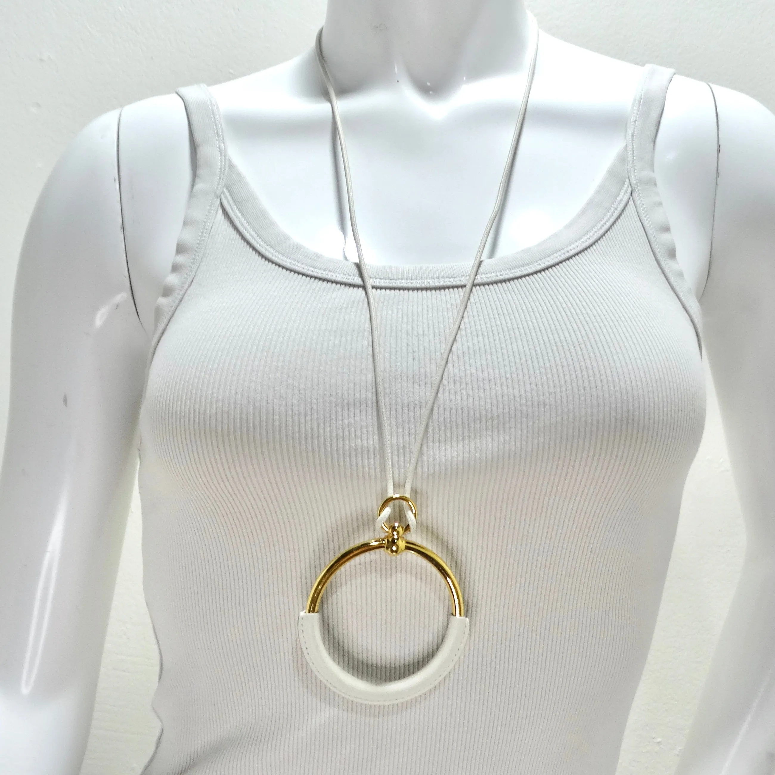 Hermes White Leather Loop Pendent Necklace
