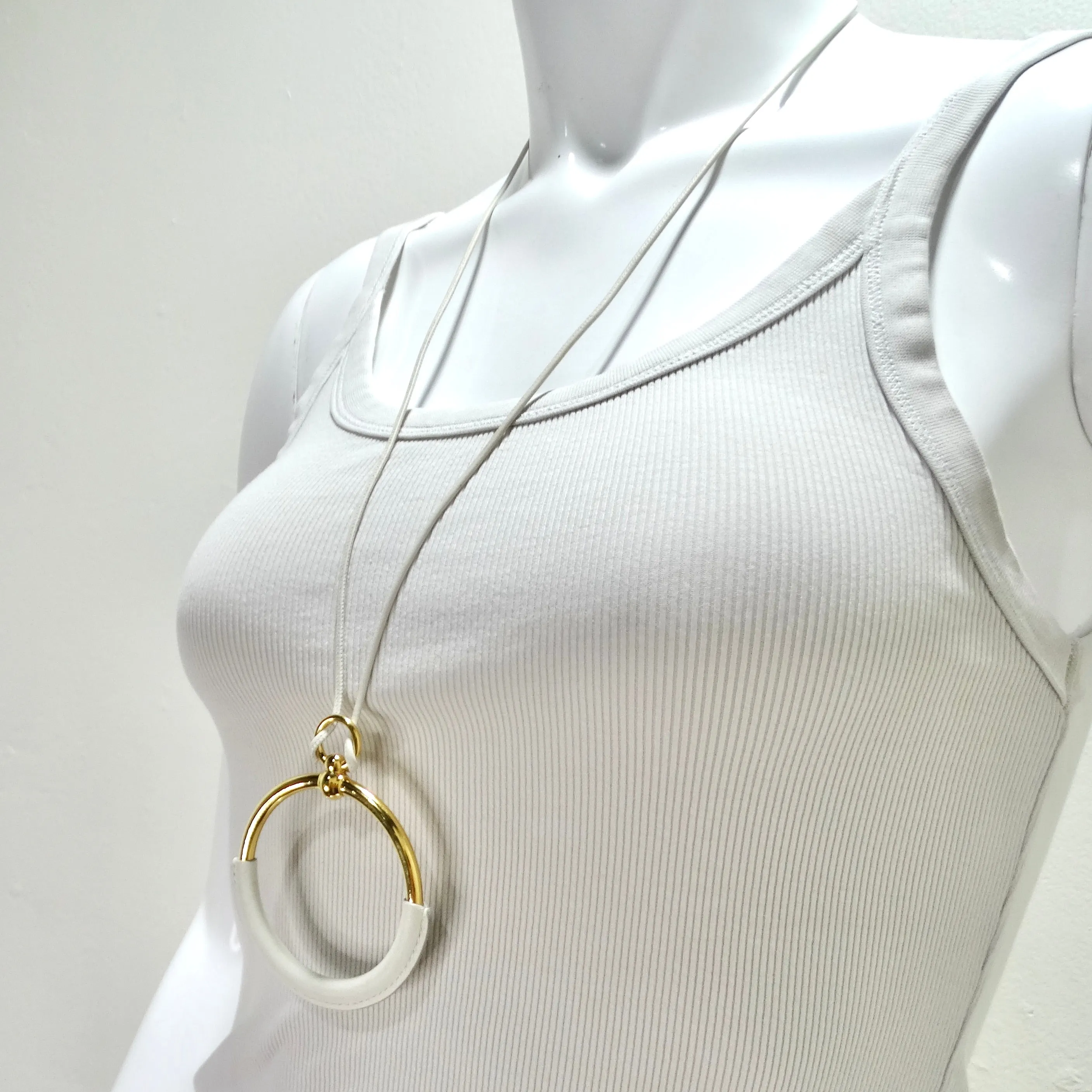 Hermes White Leather Loop Pendent Necklace