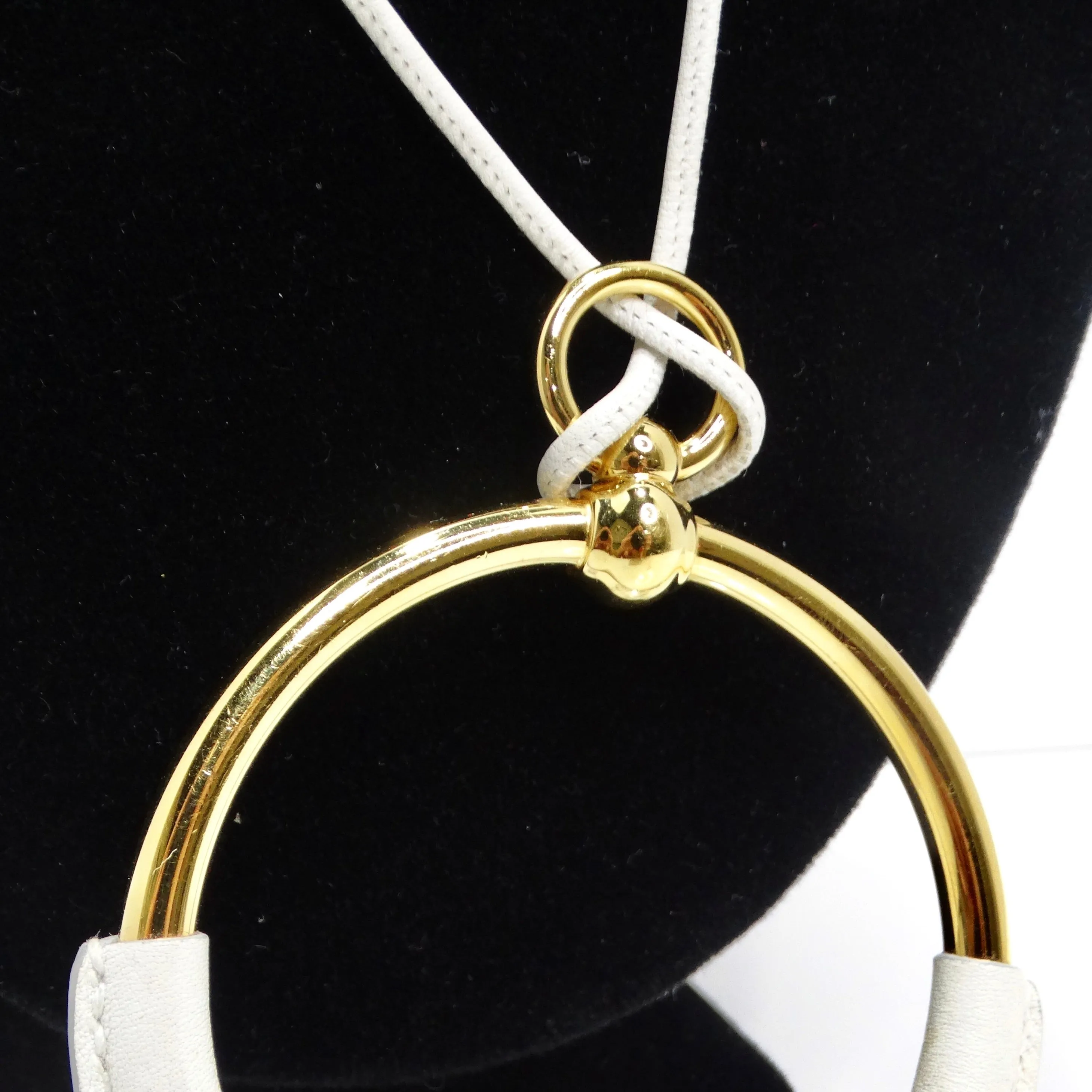 Hermes White Leather Loop Pendent Necklace