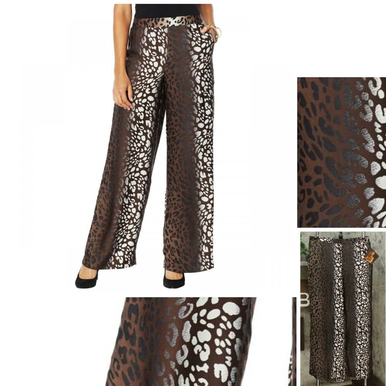 IMAN Women's Plus Size Boho Chic Printed Wide Leg Pants With Pockets